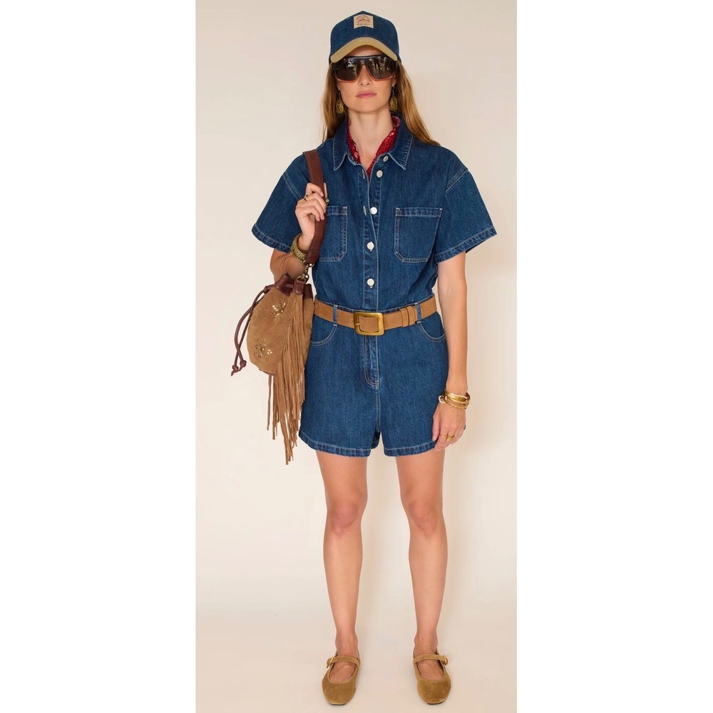 MKT Studio Olympic Nebraska Denim Romper Blue Stone Wash Utility Jumpsuit 38